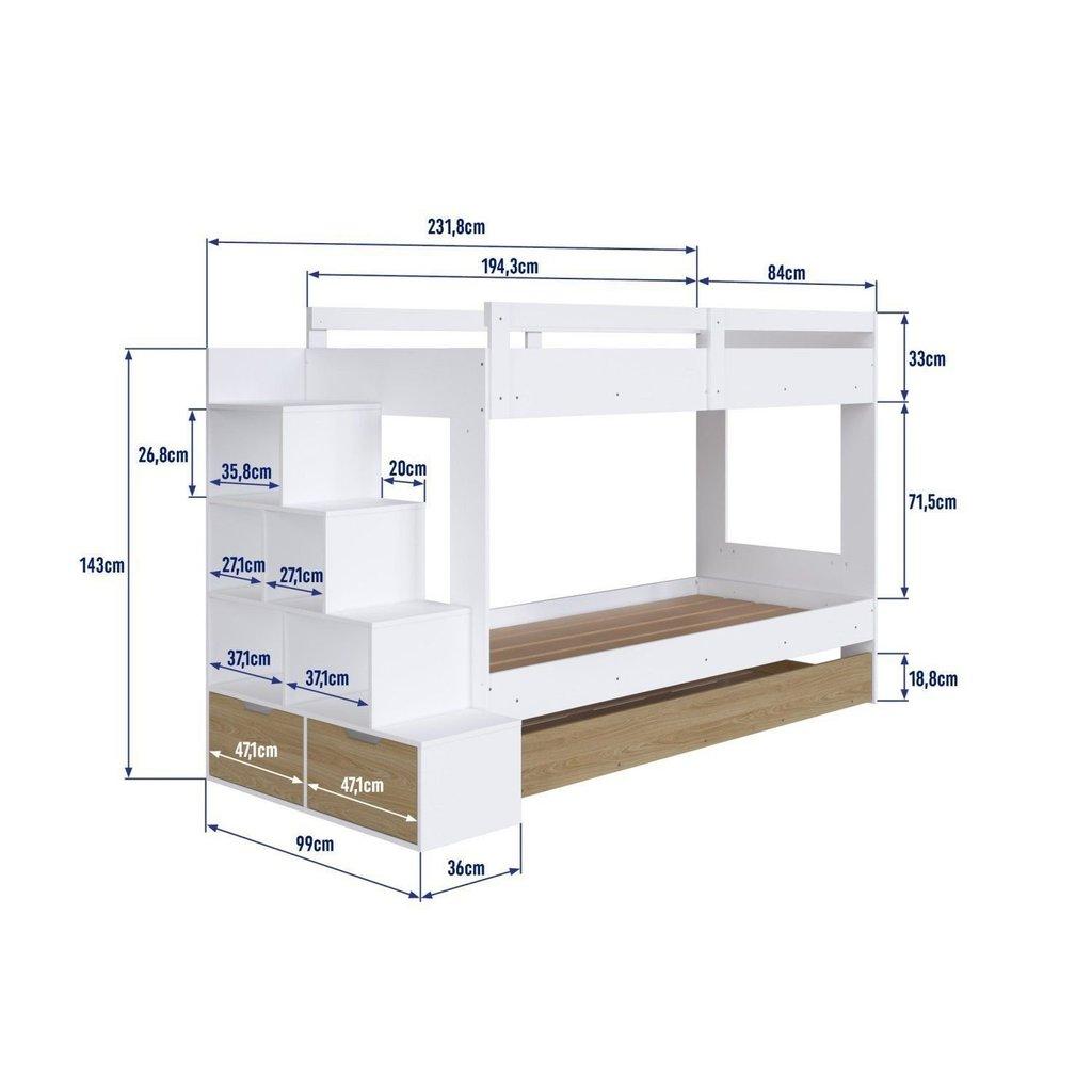 Treliche Infantil Com Cama Auxiliar Escada Nichos E Gavetas Laterais Branco/aveiro Oak