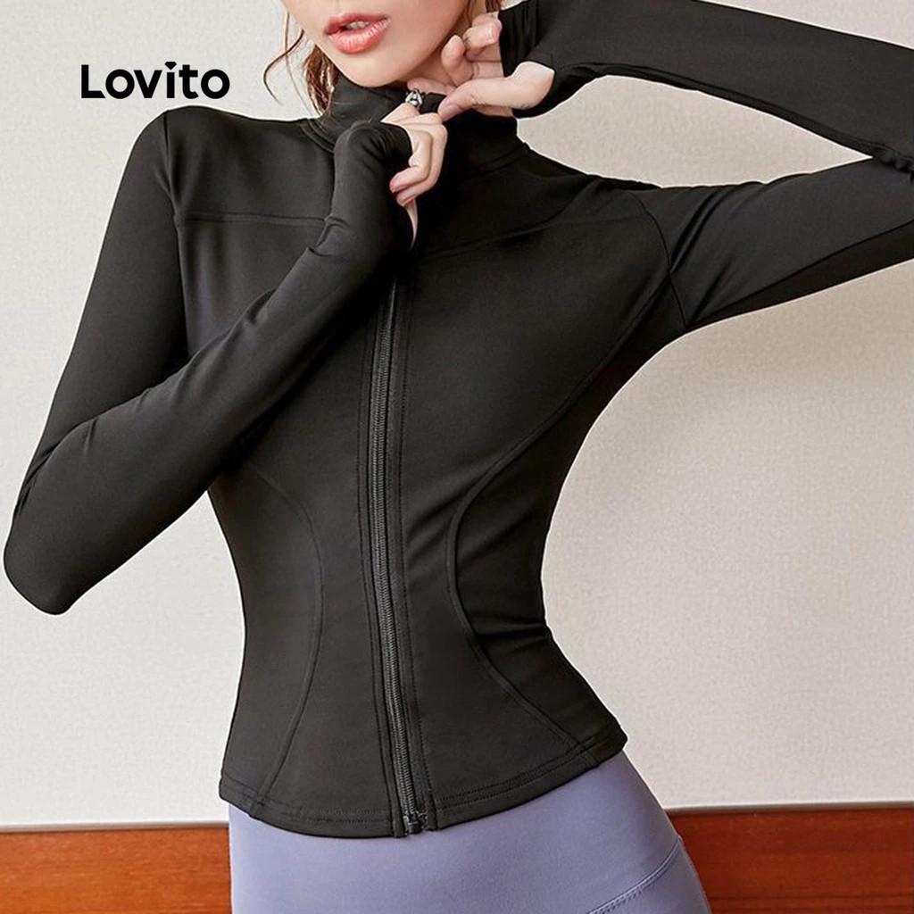 Lovito Casual Jaqueta Esportiva Suave Ao Toque Elástica 4 Way Top De Yoga Ajustado Secagem Rápida Academia