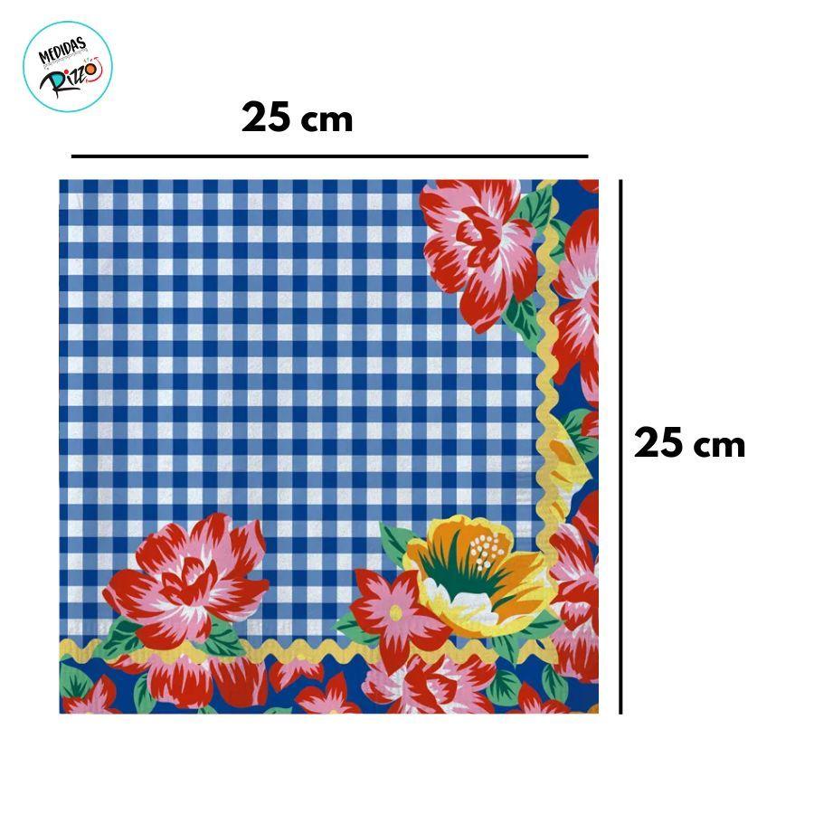Guardanapo De Papel - Floral E Xadrez - Azul - 25cm - 20 Unidades - Cromus - Rizzo