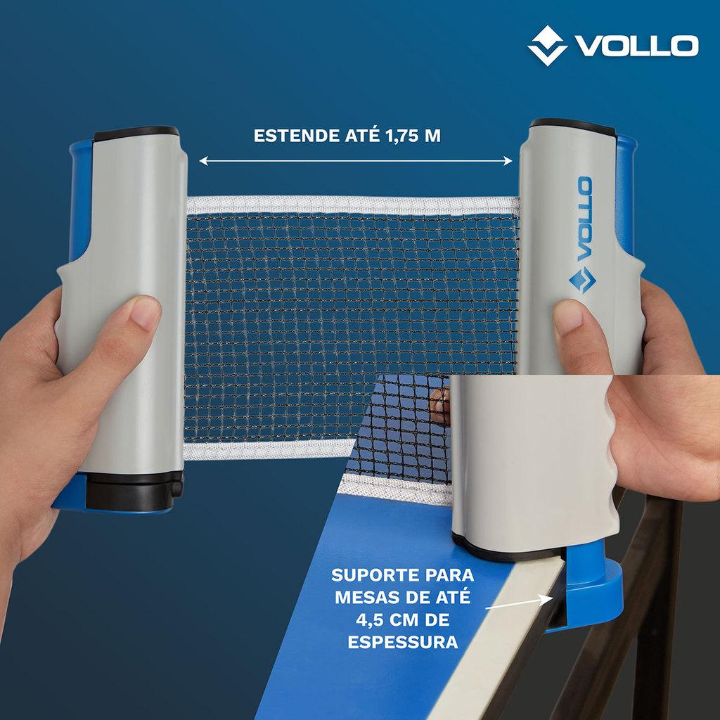 Kit Tênis De Mesa Ping Pong 2 Raquetes 3 Bolas E Rede Retrátil Cinza Vollo