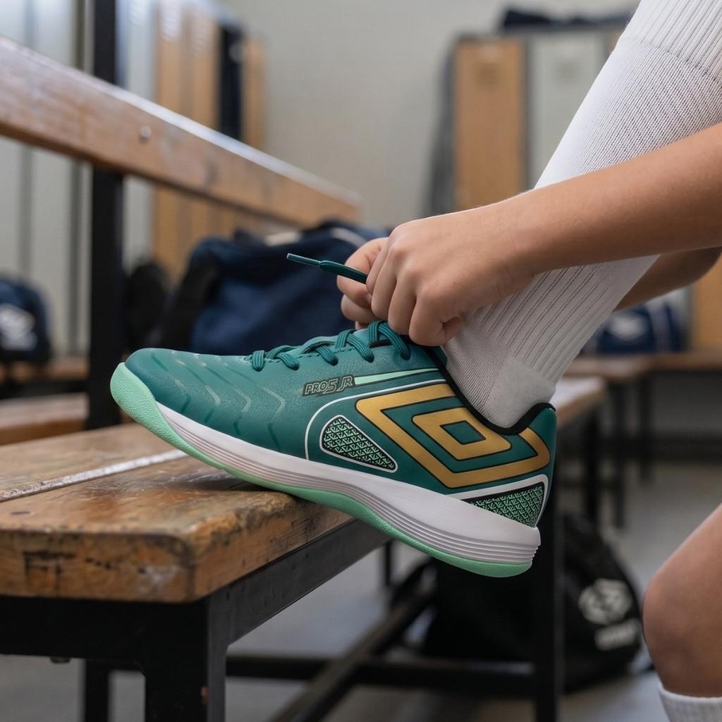 Chuteira Futsal Infantil Umbro PRO 5 Jr Bright Emerald Original Conforto Quadra Lisa