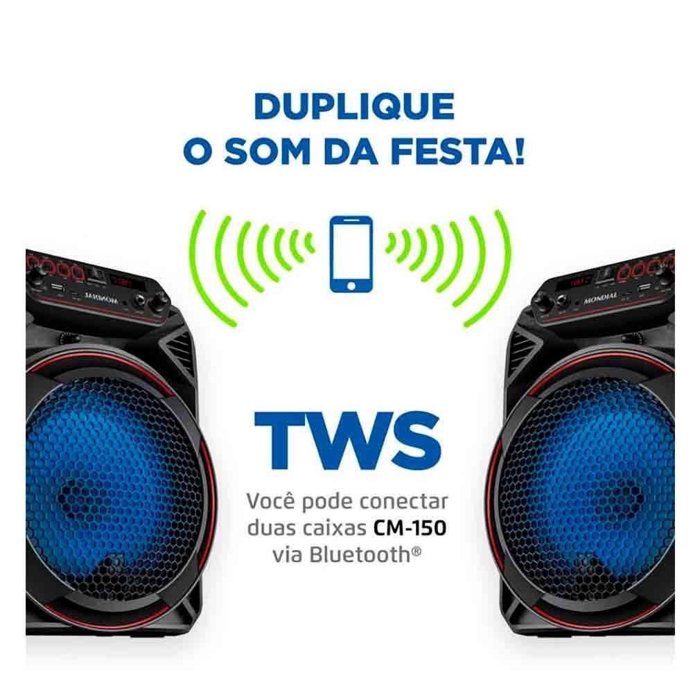 Caixa Amplificada Mondial Cm-150 Com Bluetooth USB Rdio Fm E Funo Tws 150W
