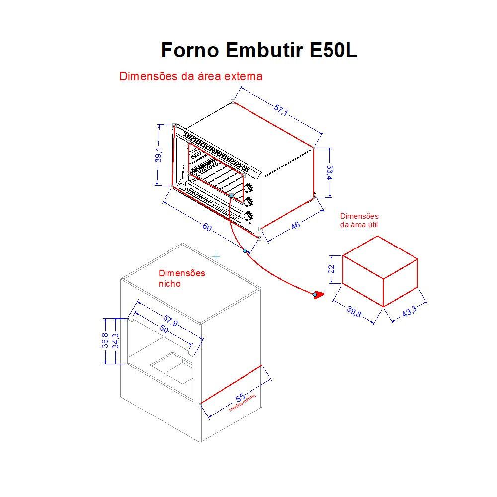 Forno Elétrico De Embutir Terim 50L Preto - Grill E50