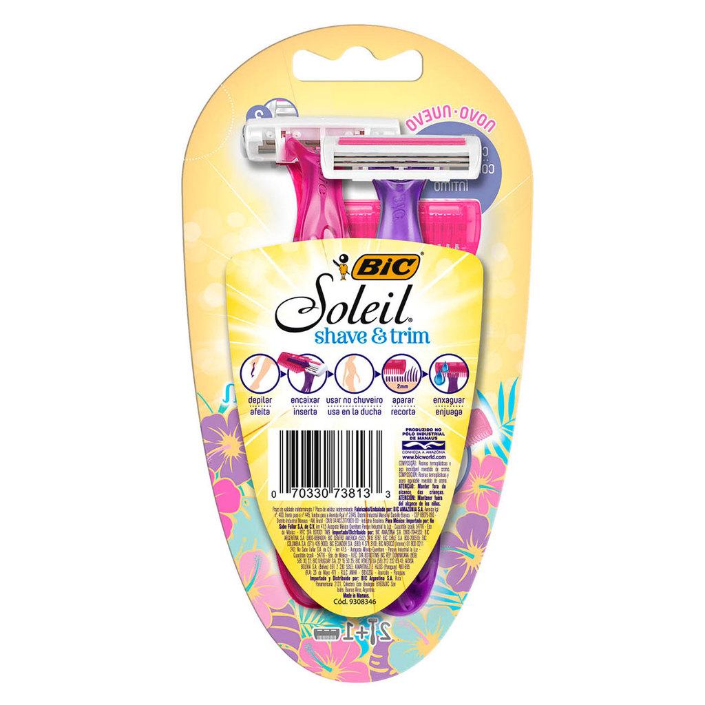 Depilador Descartável Soleil Rosa E Roxo 2 Unidades + Aparador Bic
