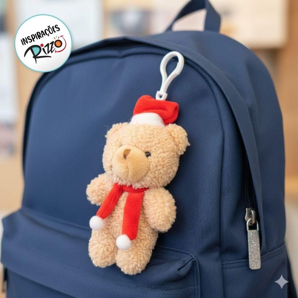 Chaveiro Urso De Pelúcia Com Cachecol E Touca - Vermelho E Branco - 15cm - 1 Unidade - Rizzo
