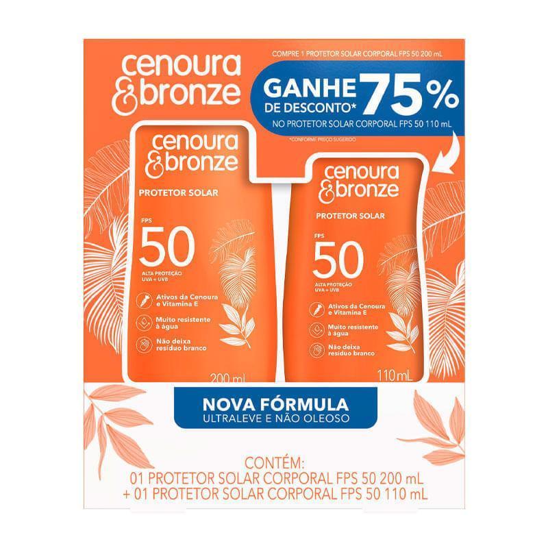 Kit Protetor Solar Corporal Cenoura Bronze Fps50 200ml + Protetor Solar Corporal Cenoura Bronze Fps50 110ml