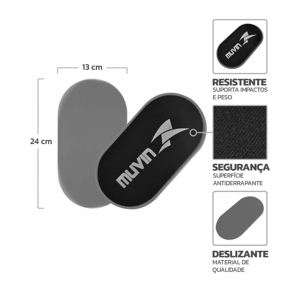 Disco De Deslizamento Muvin Preto/cinza Par Acessório Compacto Para Treino Completo Treino Funcional E Pilates