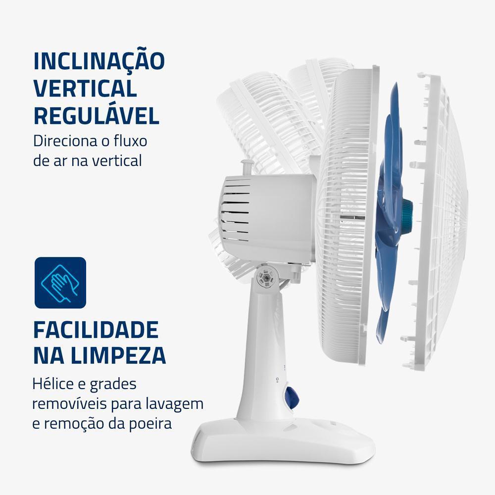 Ventilador De Mesa Mondial Super Power 6 Pás 60W 30cm Branco E Azul Escuro Vsp-30-w - 127V