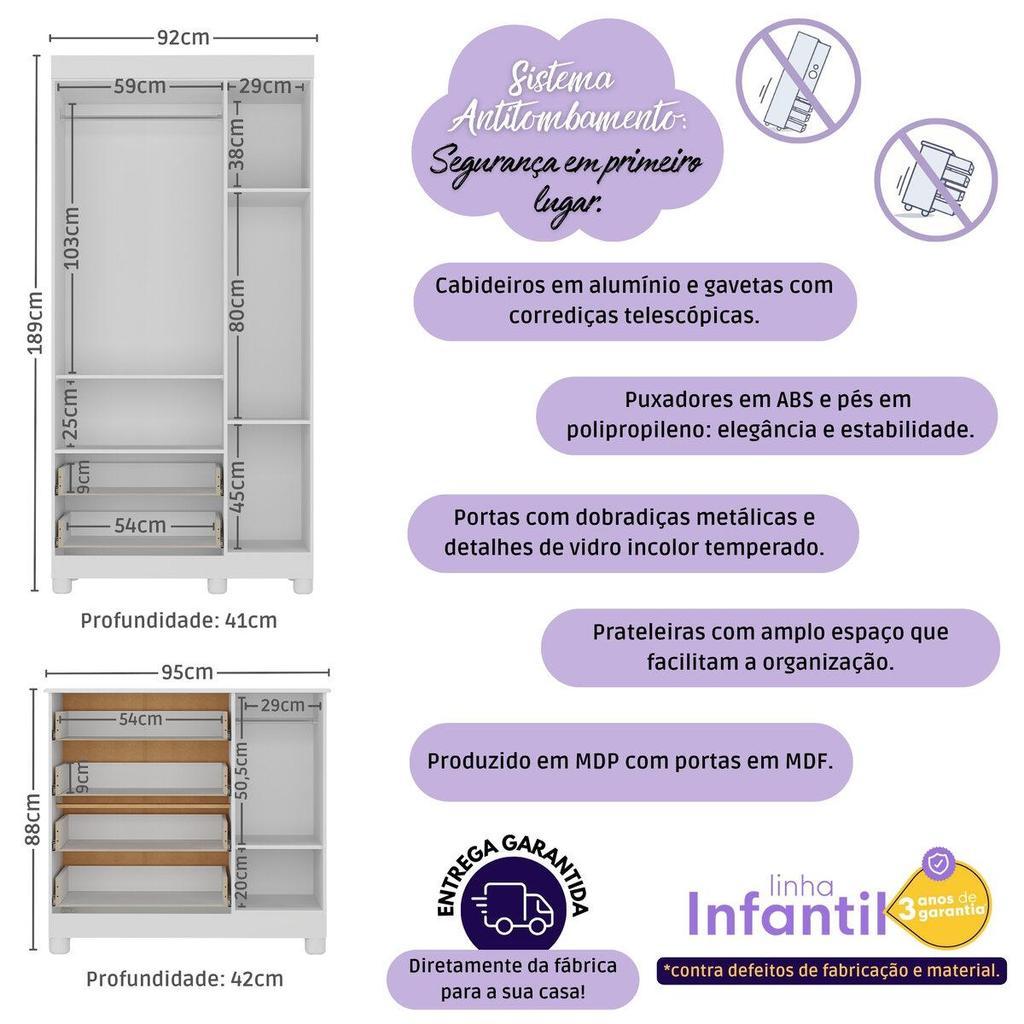 Quarto De Bebê Completo Com Berço 3 Em 1 Com Colchão Incluso Nina Multimóveis