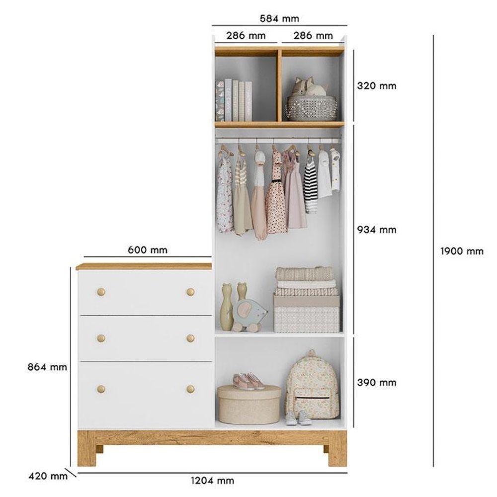 Guarda Roupa Infantil Com Cômoda Q Encanto Slim 4970 Branco Acetinado Qmovi