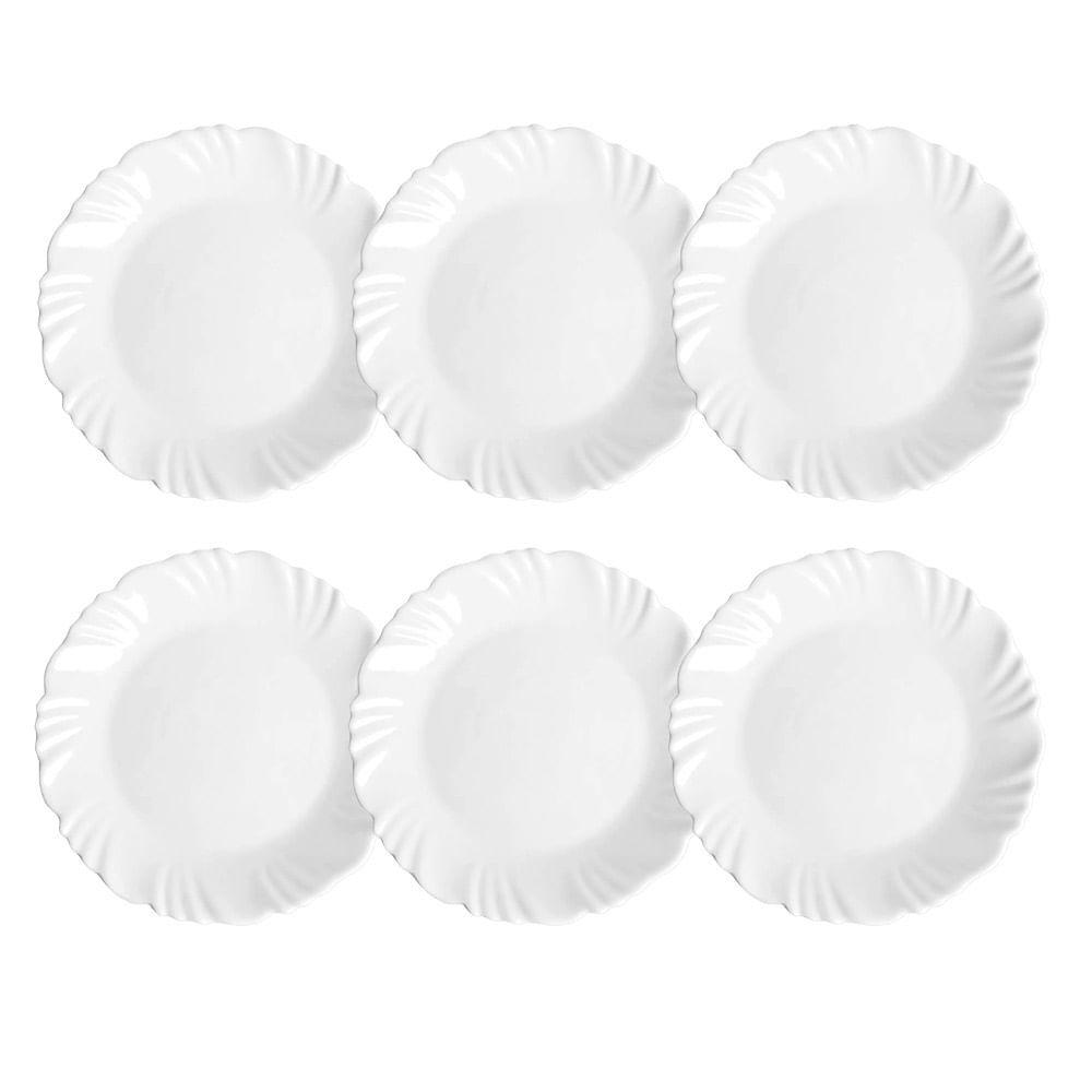 Kit 6 Pratos De Sobremesa Nadir Duralex Em Vidro Pétala Branco