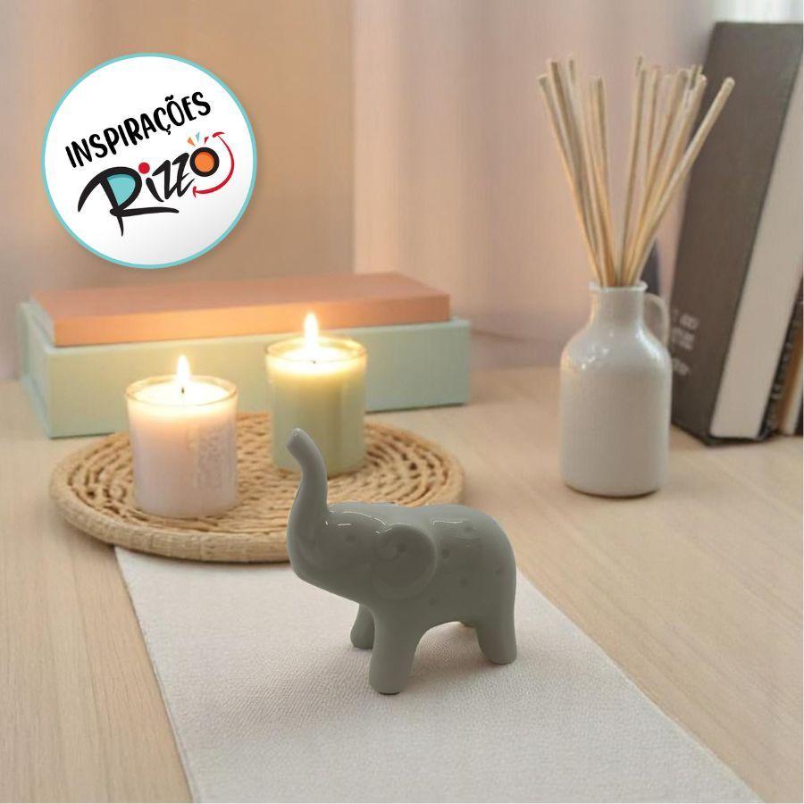 Elefante Decorativo De Cerâmica - Prata - 7x7cm - 1 Unidade - Rizzo