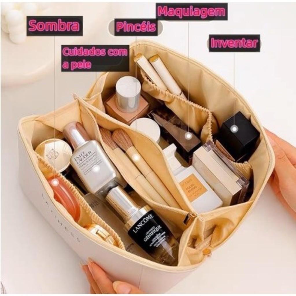 Bolsa Necessaire Feminina Para Maquiagem E Cosméticos Couro De Capacidade Portátil
