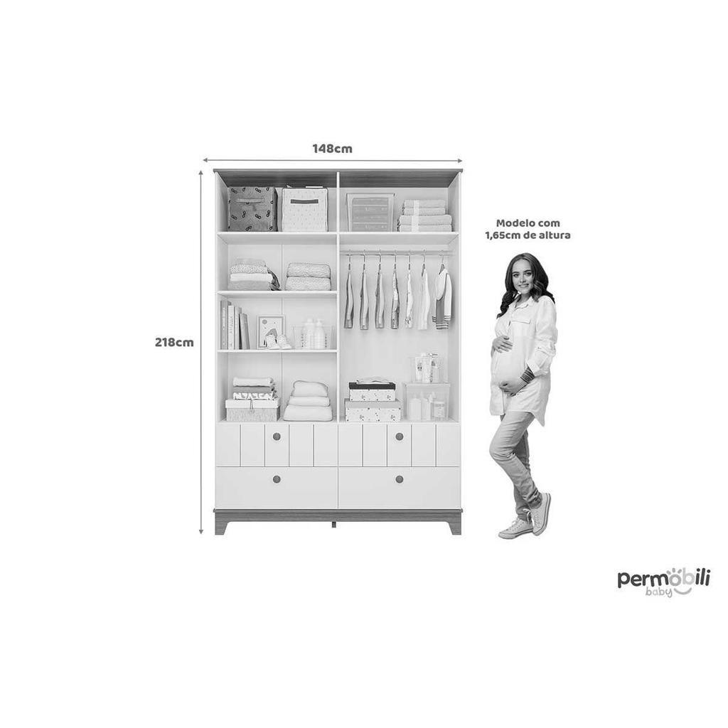 Quarto Infantil Completo Biscoito 3 Peças (guarda Roupa+berço+cômoda) Qi106 Fendi/nature - Permóbili Baby