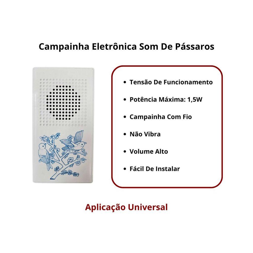 Campainha Residencial Eletrônica Com Fio Som De Pássaros 127V Dni 6340 Campainha Canto De Pássaros