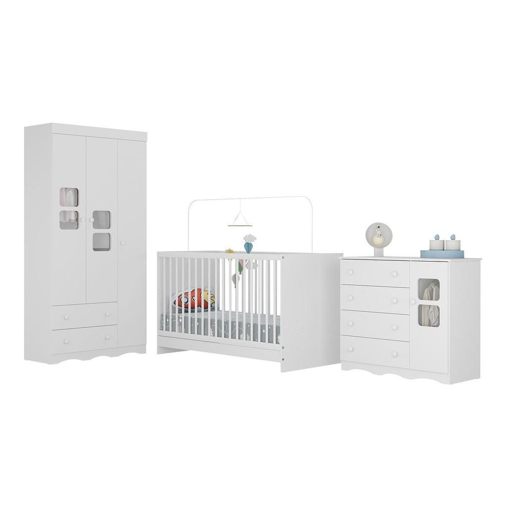 Quarto De Bebê Completo Com Berço 3 Em 1 Para Colchão 130x60cm Serena Multimóveis