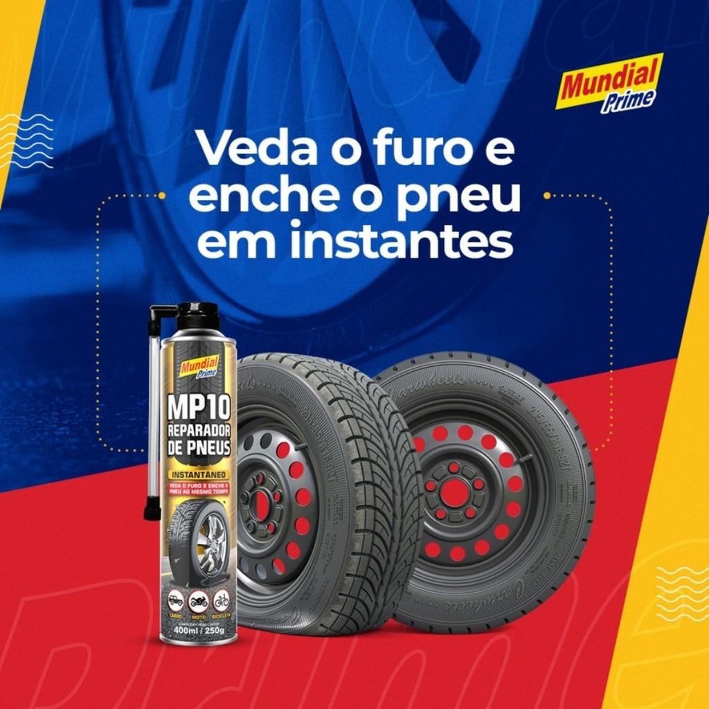 01 Reparador De Pneu Furados Spray Instantâneo Mundial Prime 400ml Veda Furo Enche Bicicleta Carro Moto Bike Inflador