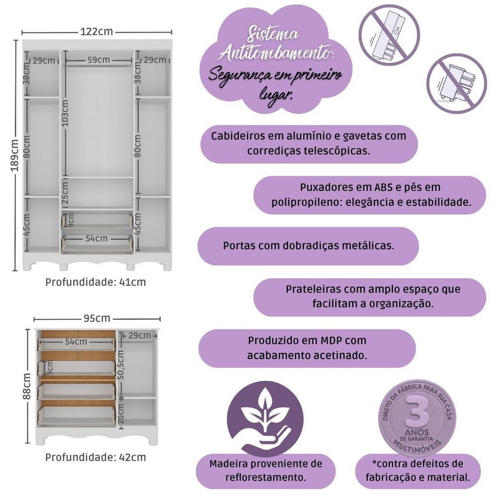 Quarto De Bebê Completo Com Berço Americano 3 Em 1 P/colchão 130x70cm Dengo Multimóveis