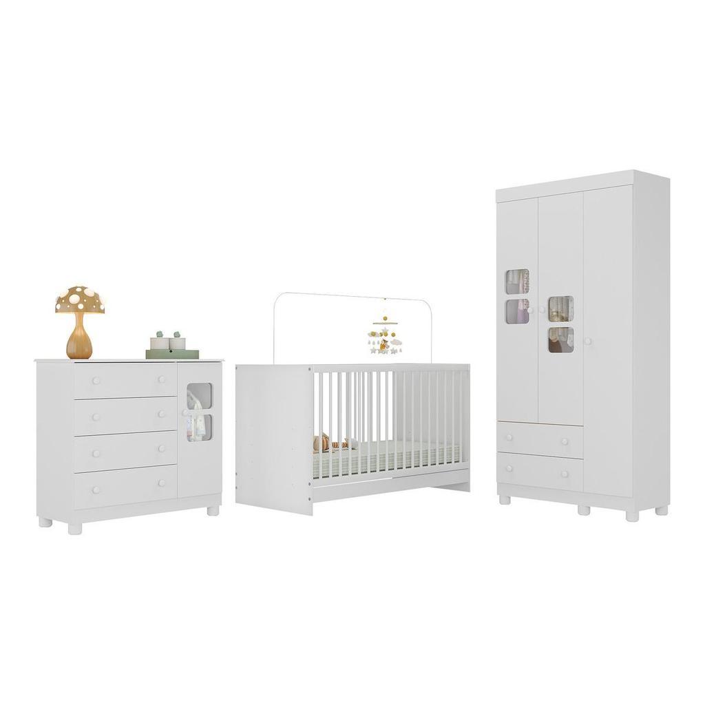 Quarto De Bebê Completo Com Berço 3 Em 1 Para Colchão 130x60cm Sol Multimóveis