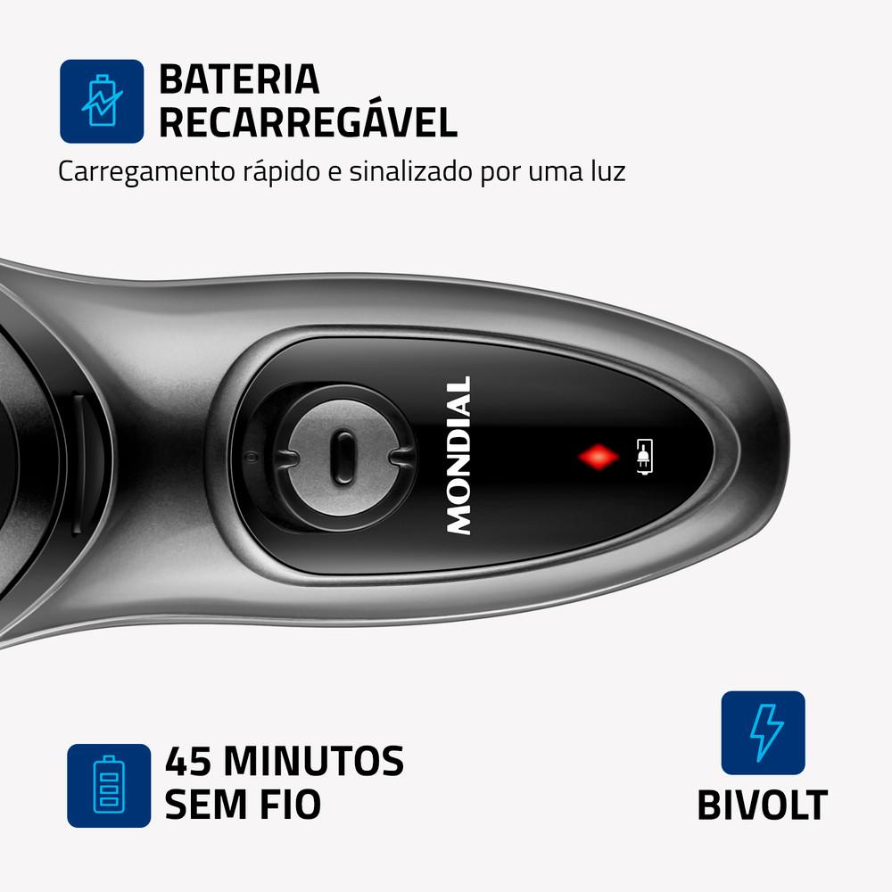 Barbeador Elétrico Mondial Power Shave 3 Lâminas Duplas 5W Be-02 Preto/prata Bivolt