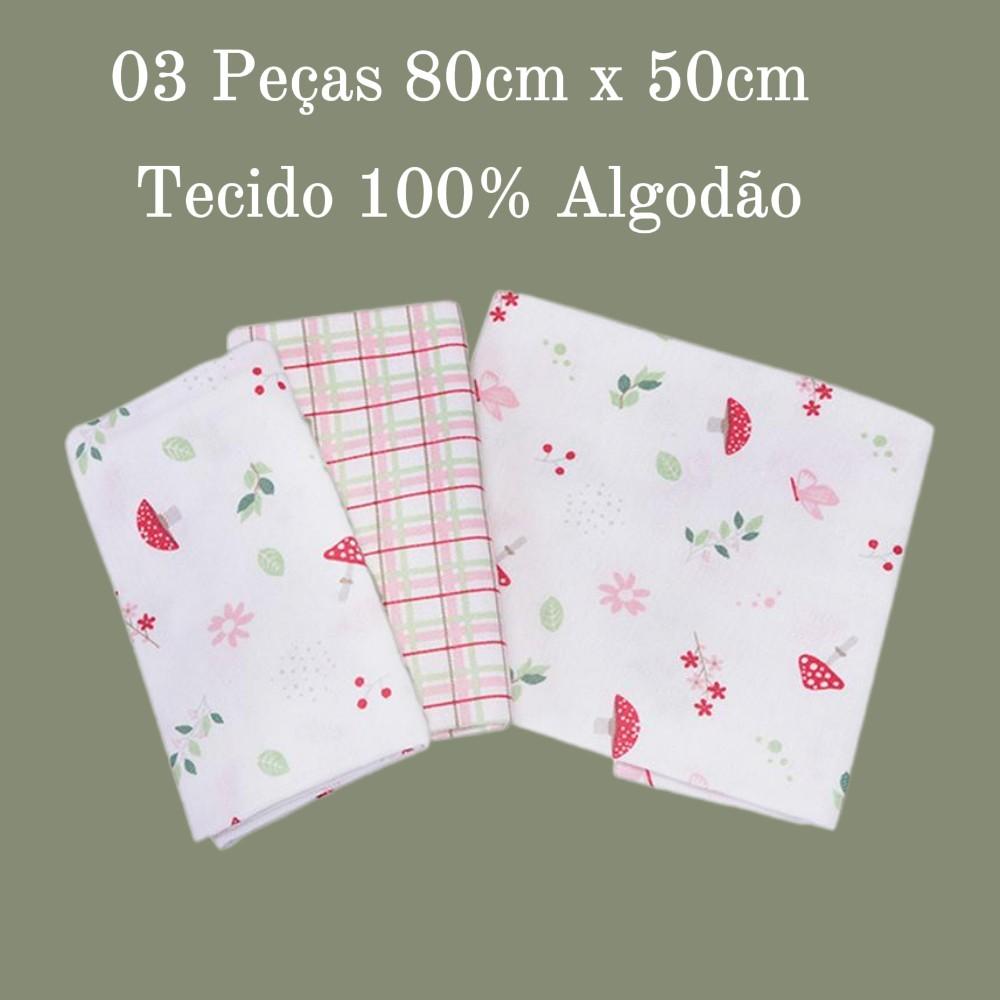 Kit Cueiro Dengo Estampa Cogumelo 03 Peças 80cm X 50cm