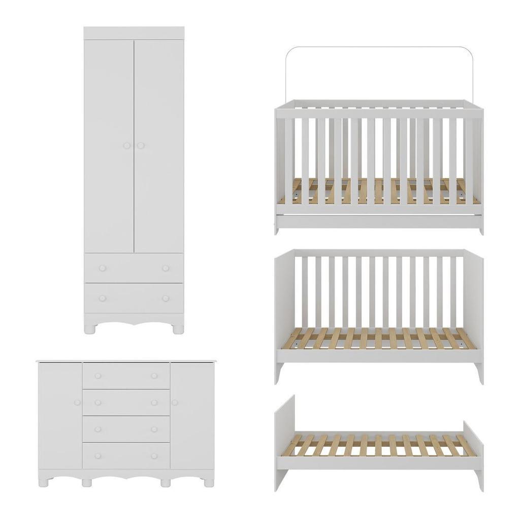 Quarto De Bebê Completo Com Berço Americano 3 Em 1 P/colchão 130x70cm Dengo Multimóveis