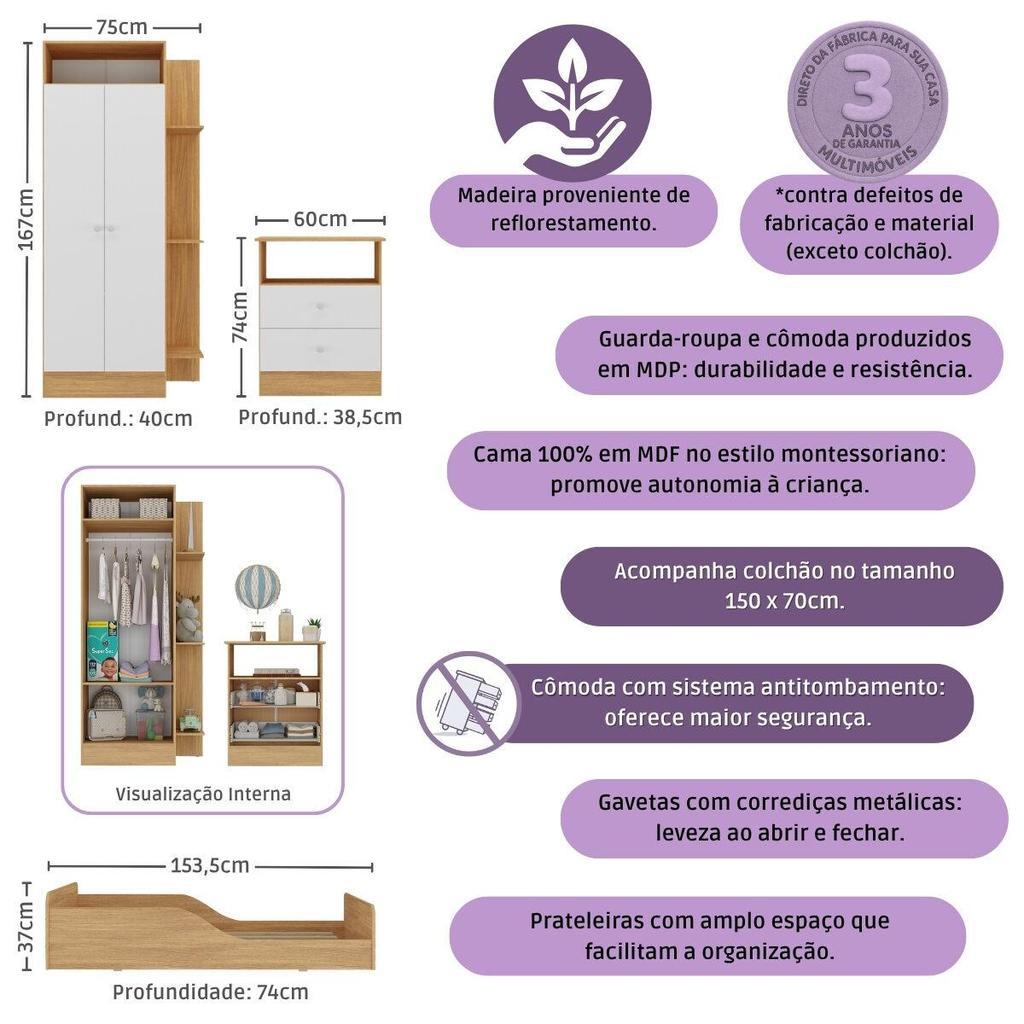 Quarto Infantil Completo Com Minicama Montessoriana Com Colchão Incluso Multimóveis
