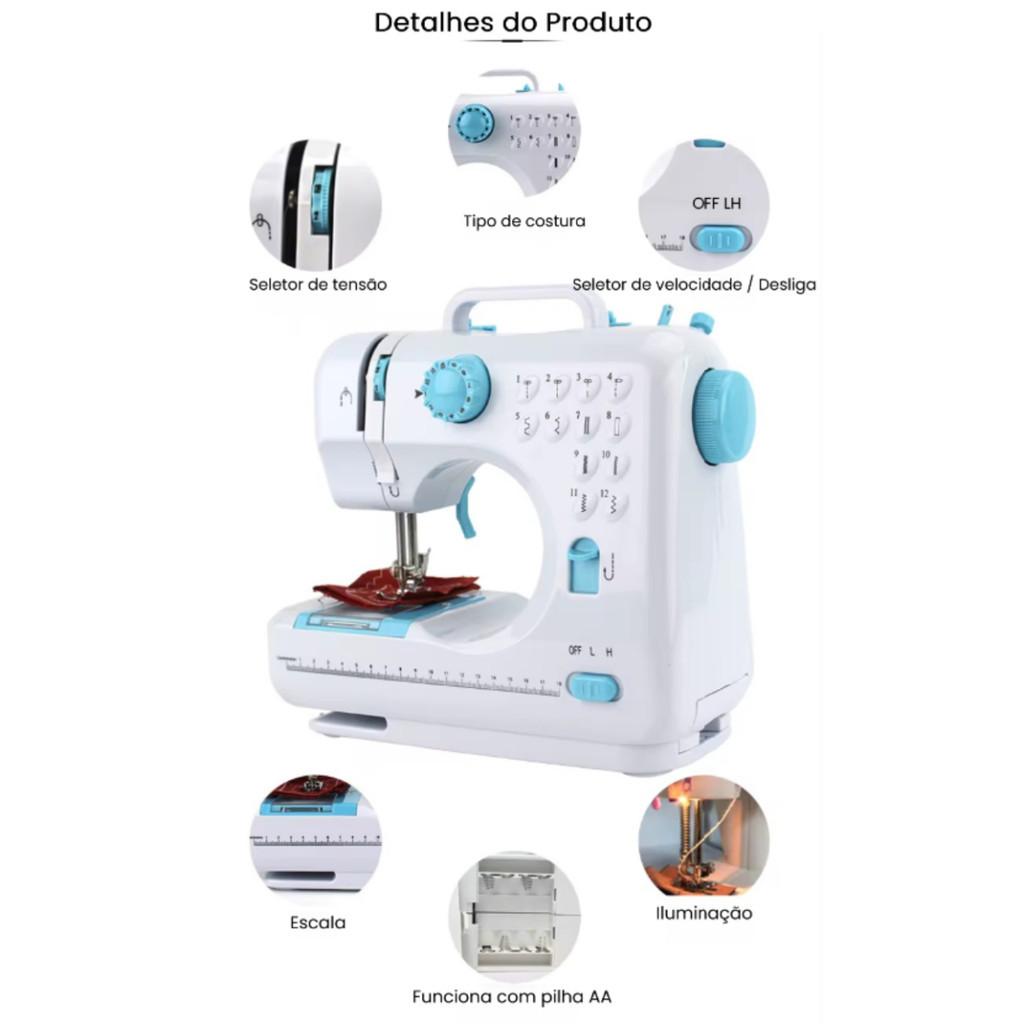 Mini Máquina De Costura Portátil Elétrica 12 Pontos Com Pedal Iluminação 110v Função Retrocesso Prática E Leve