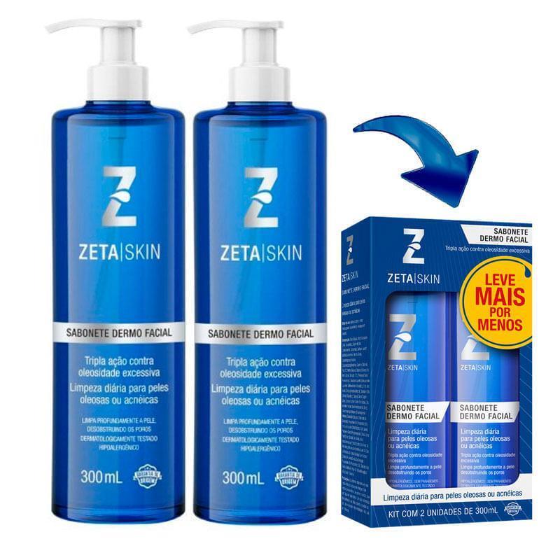 Kit Zeta Skin Sabonete Dermo Facial Peles Oleosas Ou Acnéicas 2 Unidades 300ml Cada
