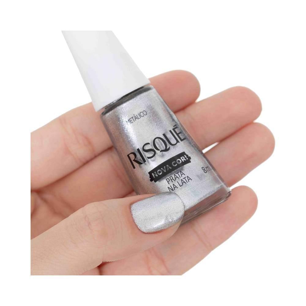 Esmalte Risqué Metálico Nova Cor Prata Na Lata