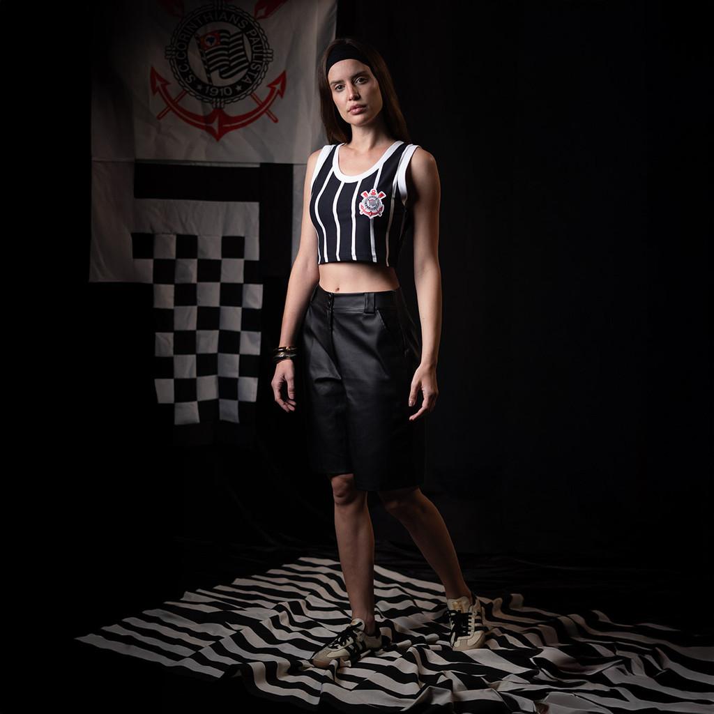 Camisa Cropped Corinthians Retrô Algodão Torcedora Feminina Oficial