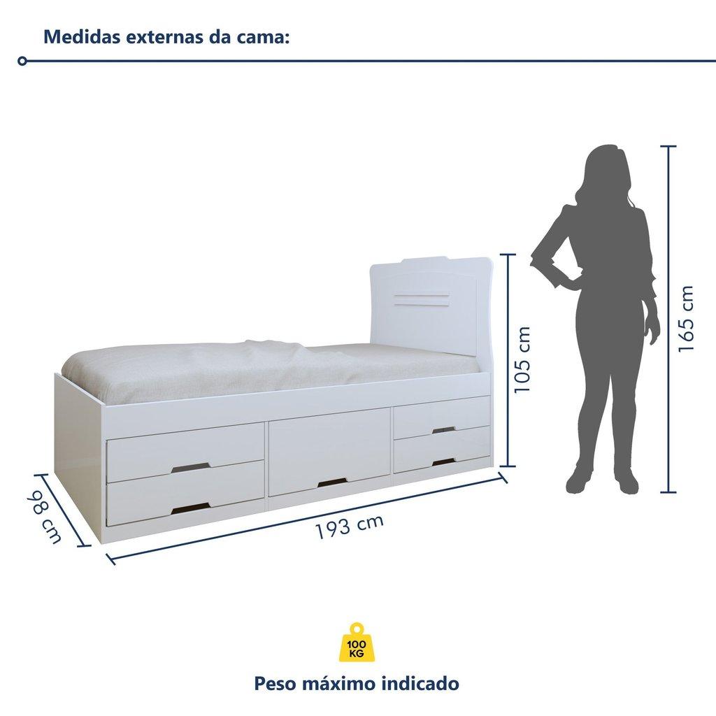Cama Solteiro Infantil Com 5 Gavetas Puxador Embutido Alice Branco