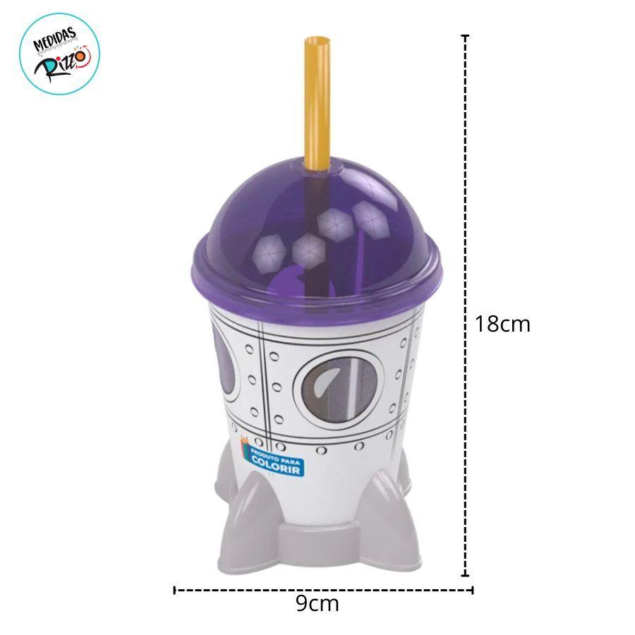 Copo Foguete Com Tampa E Canudo - Branco Para Colorir - 280ml - 1 Unidade - Plasútil - Rizzo
