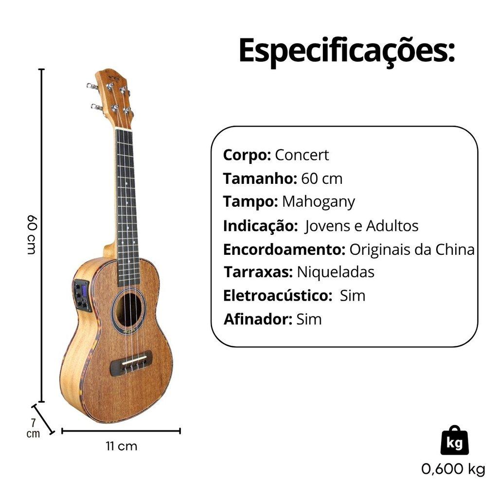 Ukulele Bravo Buk423 Eletroacustico Concert 23 + Bag Luxo