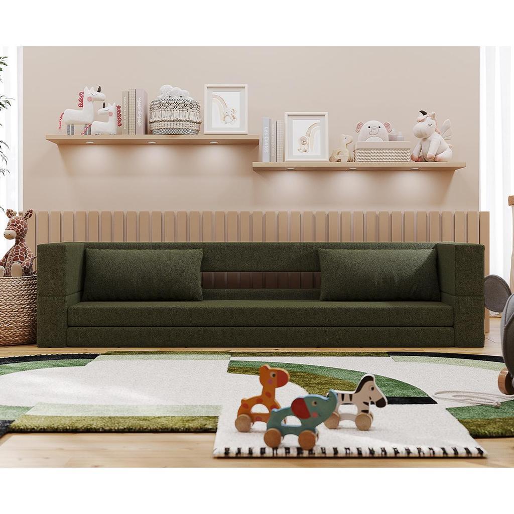 Cama Montessoriana Solteiro Colinho 3 Em 1 100 Espuma Verde Militar Keiko