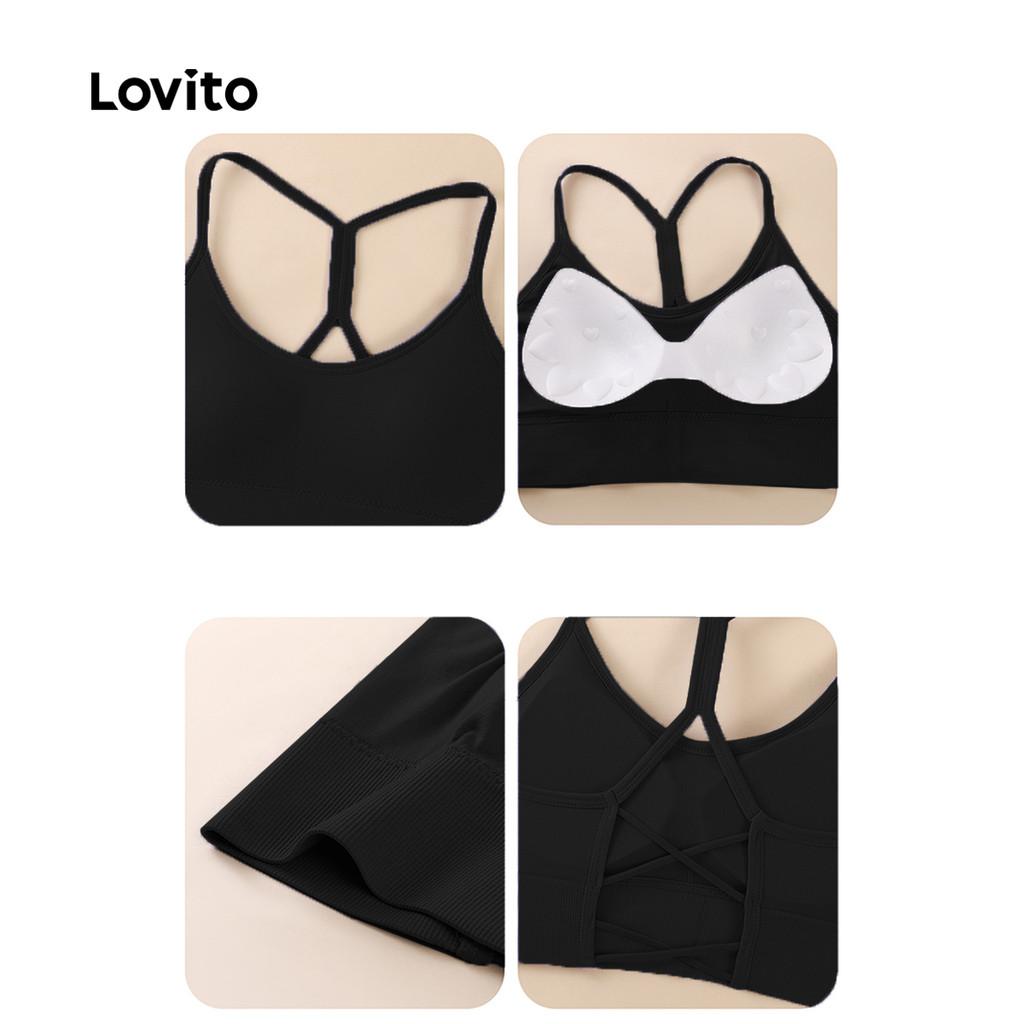 Lovito Casual Brassiere Esportiva Suave Na Pele Push Up Elástica 4 Way Costela Cruzada