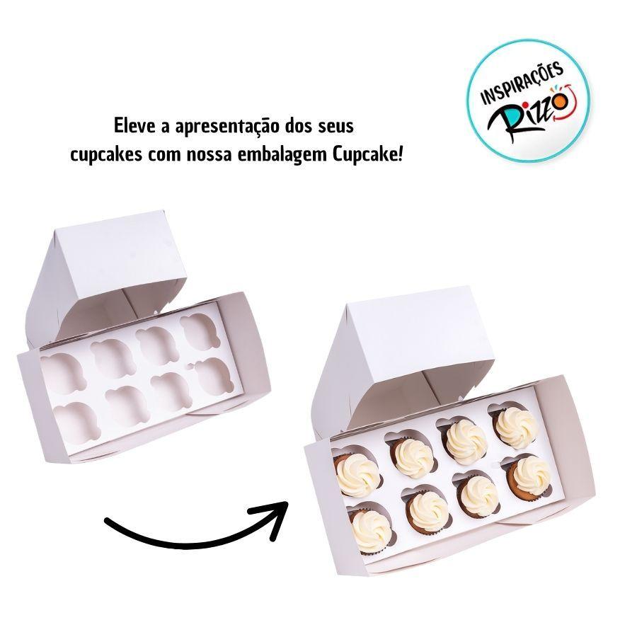 Caixa Transporte Com Berço Para 8 Cupcakes - Branco - 34x16x10cm - 5 Unidades - Rizzo