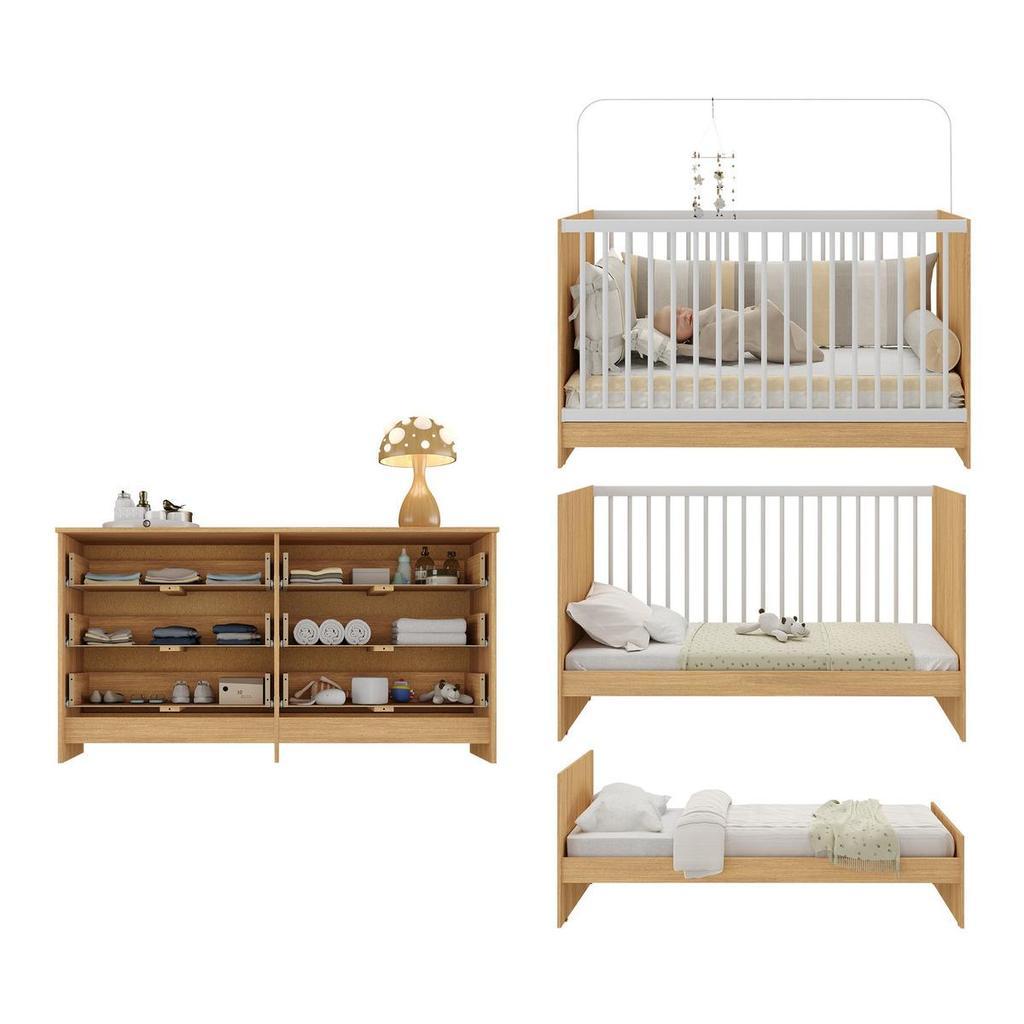 Berço 3 Em 1 Para Colchão 130 X 60cm Com Cômoda Framboesa Multimóveis