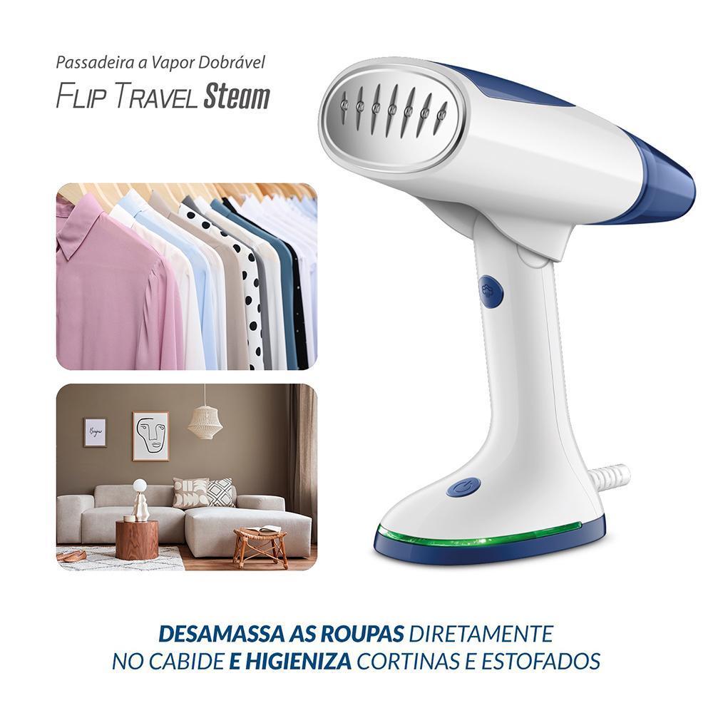 Passadeira A Vapor Dobrável Vaporizador Mondial Branco/azul 1270w/1500w Bivolt - Vp-10-db