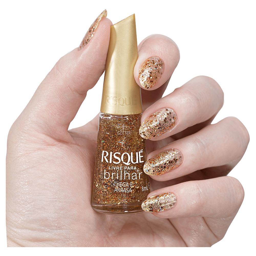 Esmalte Risqué Livre Para Brilhar Glitter Dourado Chega E Arrasa