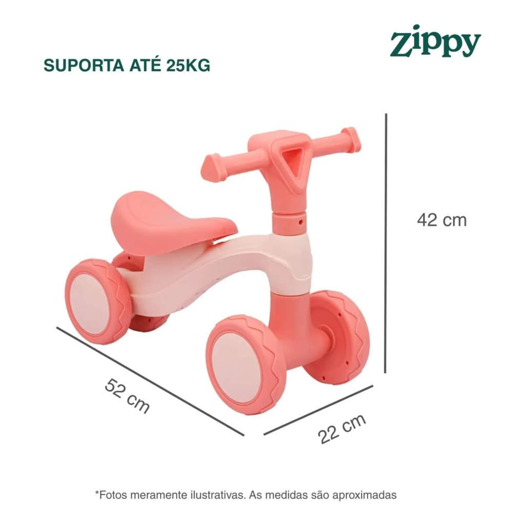 Bicicleta Andador Infantil Equilíbrio Sem Pedal 4 Rodas Rosa Zippy Toys