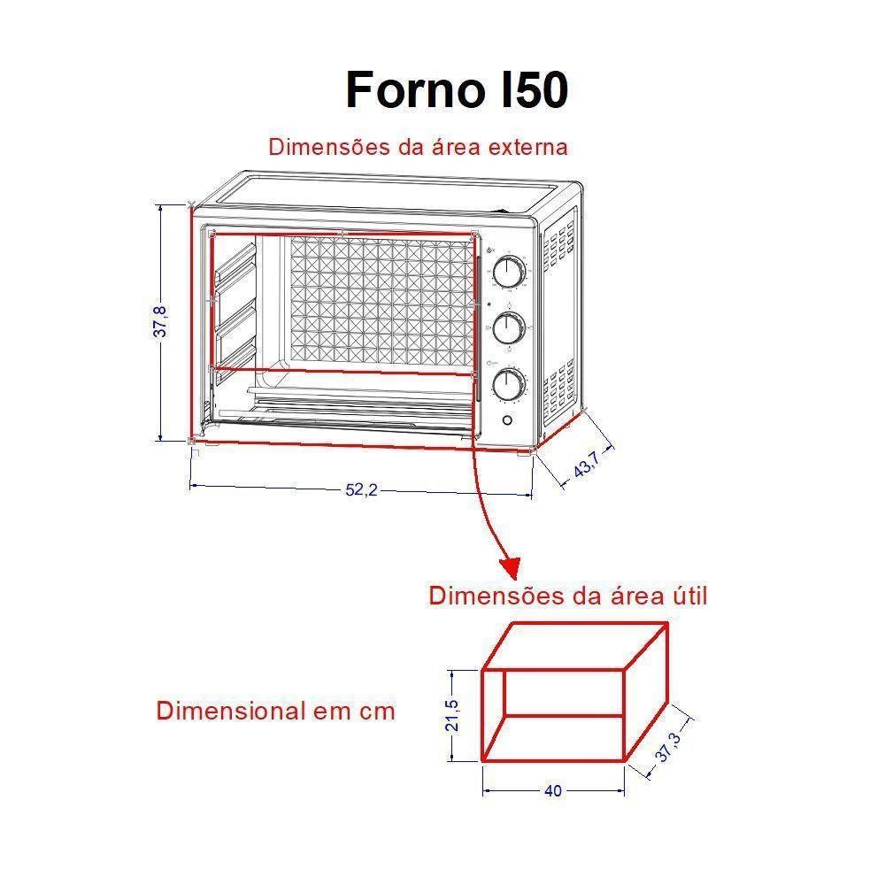 Forno Elétrico De Bancada 50litros Fogatti Black I50preto 220V