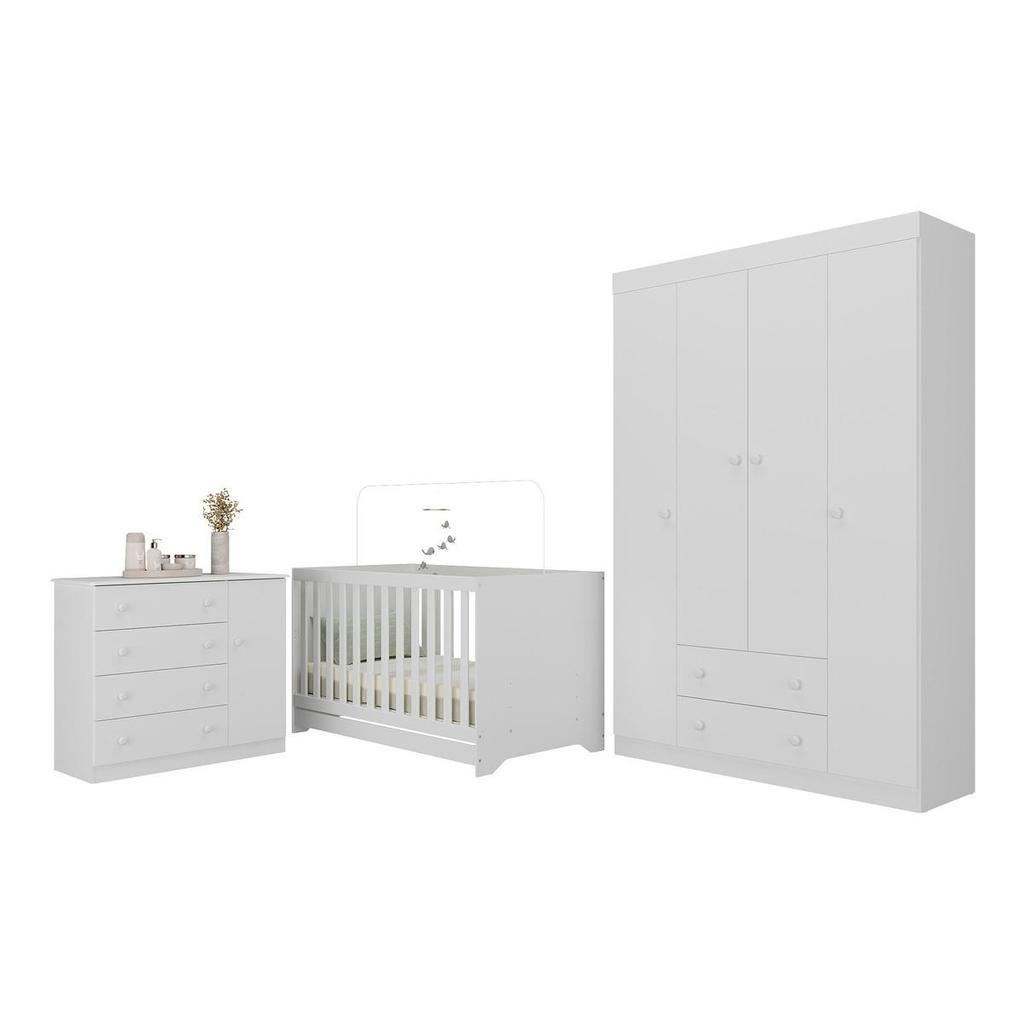 Quarto De Bebê Completo Com Berço Americano 3 Em 1 P/colchão 130x70cm Encanto Multimóveis