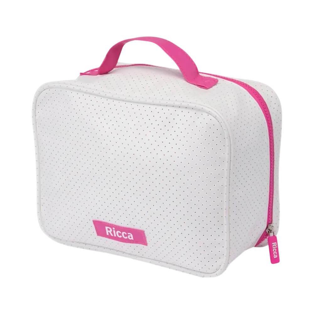 Necessaire Ricca Branca Com Alça Rosa Neon