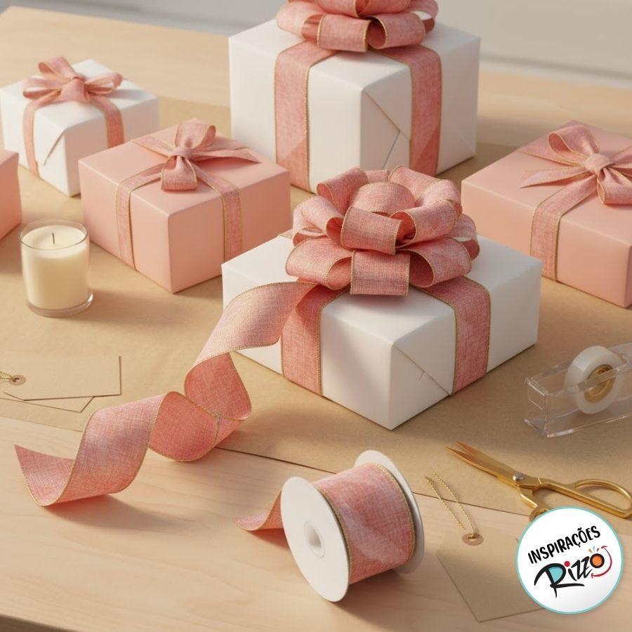 Fita Decorativa - Rosa E Dourado - 3.8cmx9.14m - 1 Unidade - Rizzo
