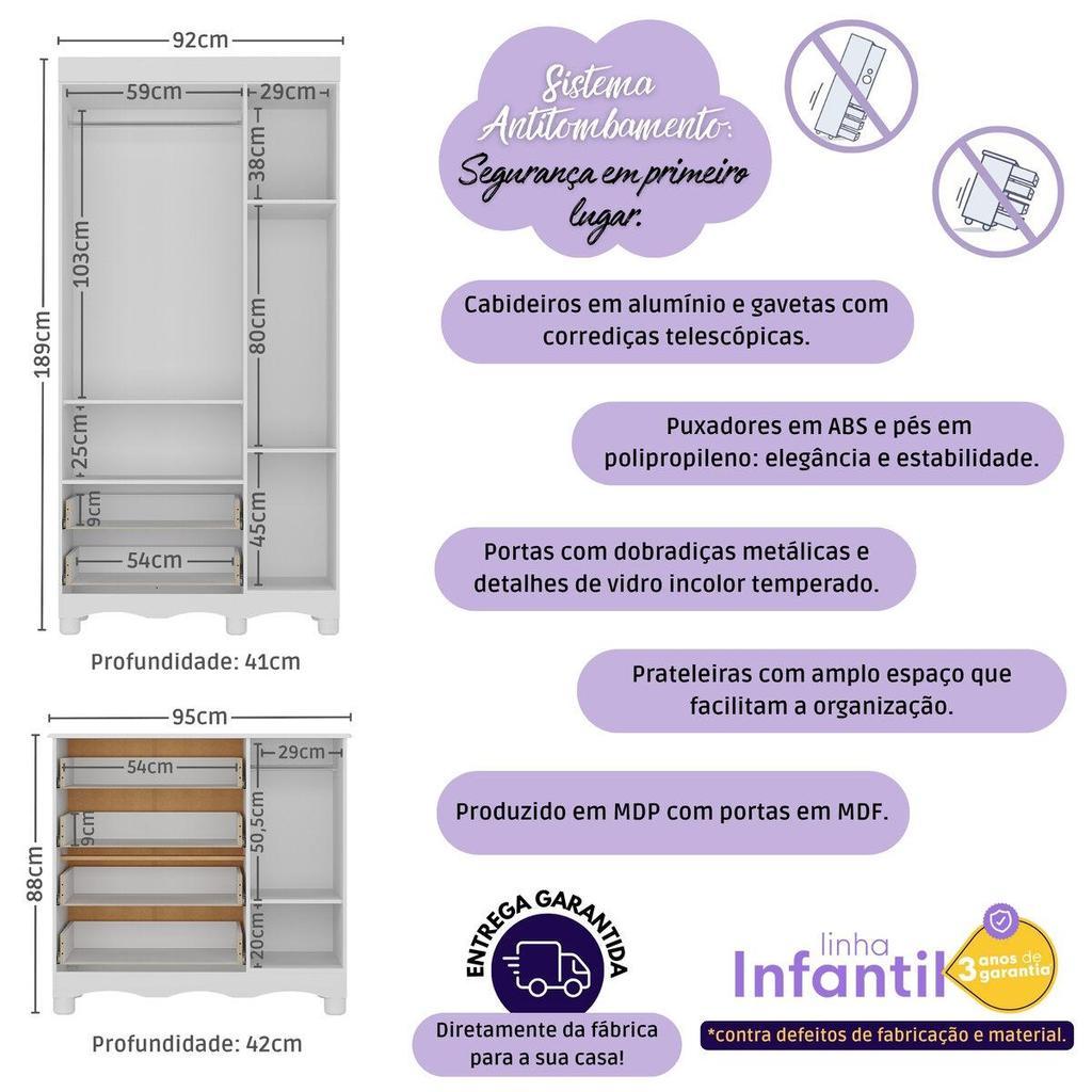Quarto De Bebê Completo Com Berço 3 Em 1 Com Colchão Incluso Luna Multimóveis