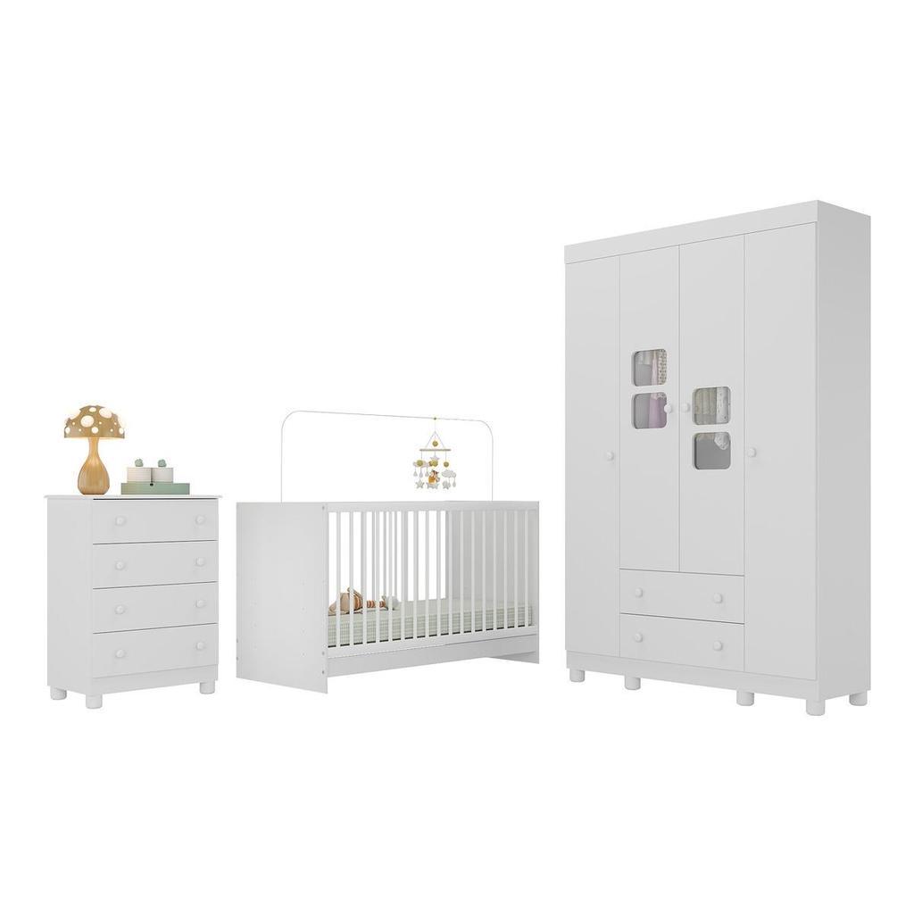 Quarto De Bebê Completo Com Berço 3 Em 1 Para Colchão 130x60cm Sol Multimóveis