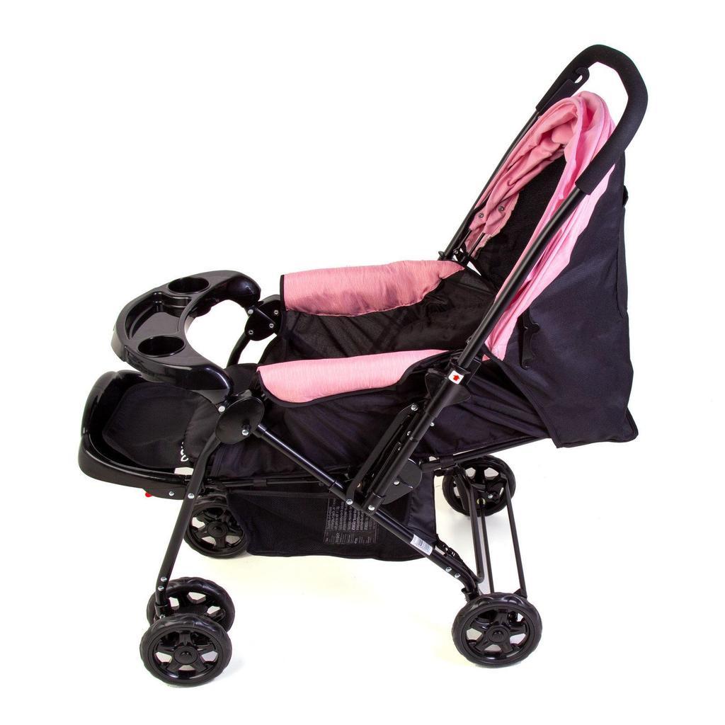 Carrinho Com Bebê Conforto Cosco Kids Travel System Reverse Alça Reversível 0-15kg Rosa Rajado