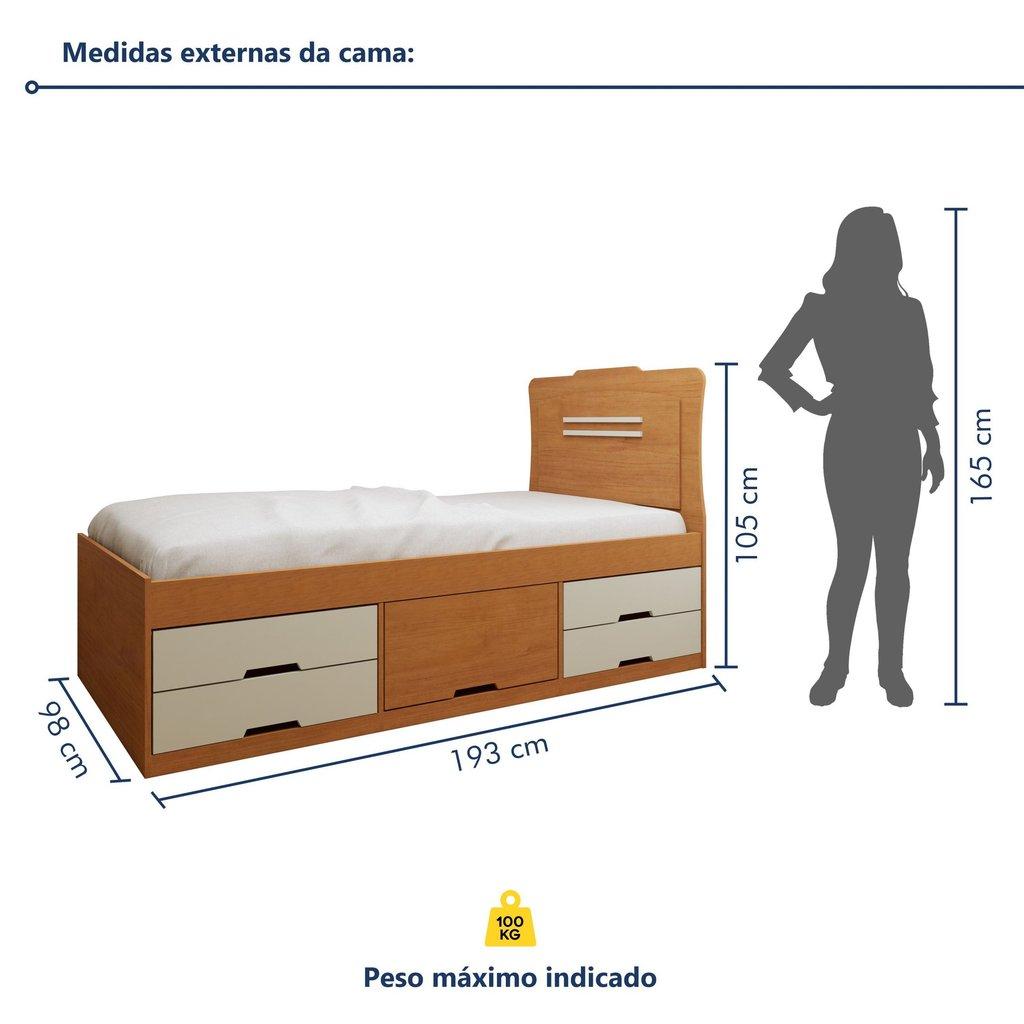 Cama Solteiro Infantil Com 5 Gavetas Puxador Embutido Alice Cinamomo/off White Bege Cinamomo/off White