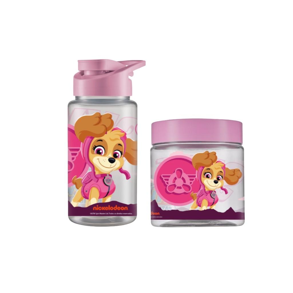 Kit Lancheira Patrulha Canina Chase Skye Squeeze Garrafinha 500ml + Pote 550ml Presente Volta Às Aulas